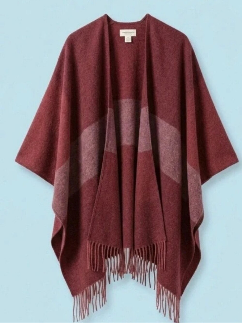 Woolrich Cozy Blanket Wrap Poncho Burgundy Fringe Open Front Cape Shawl